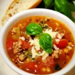 Homemade Italian Sausage, Tomato, and Pesto Soup photo