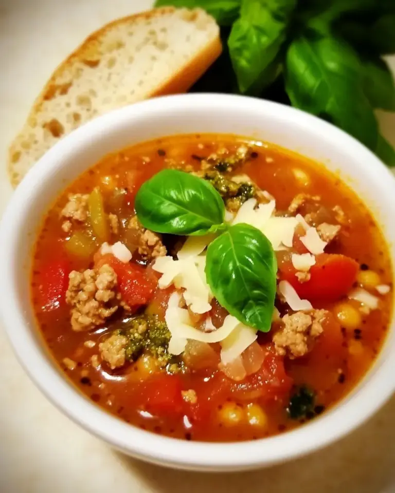 Homemade Italian Sausage, Tomato, and Pesto Soup photo