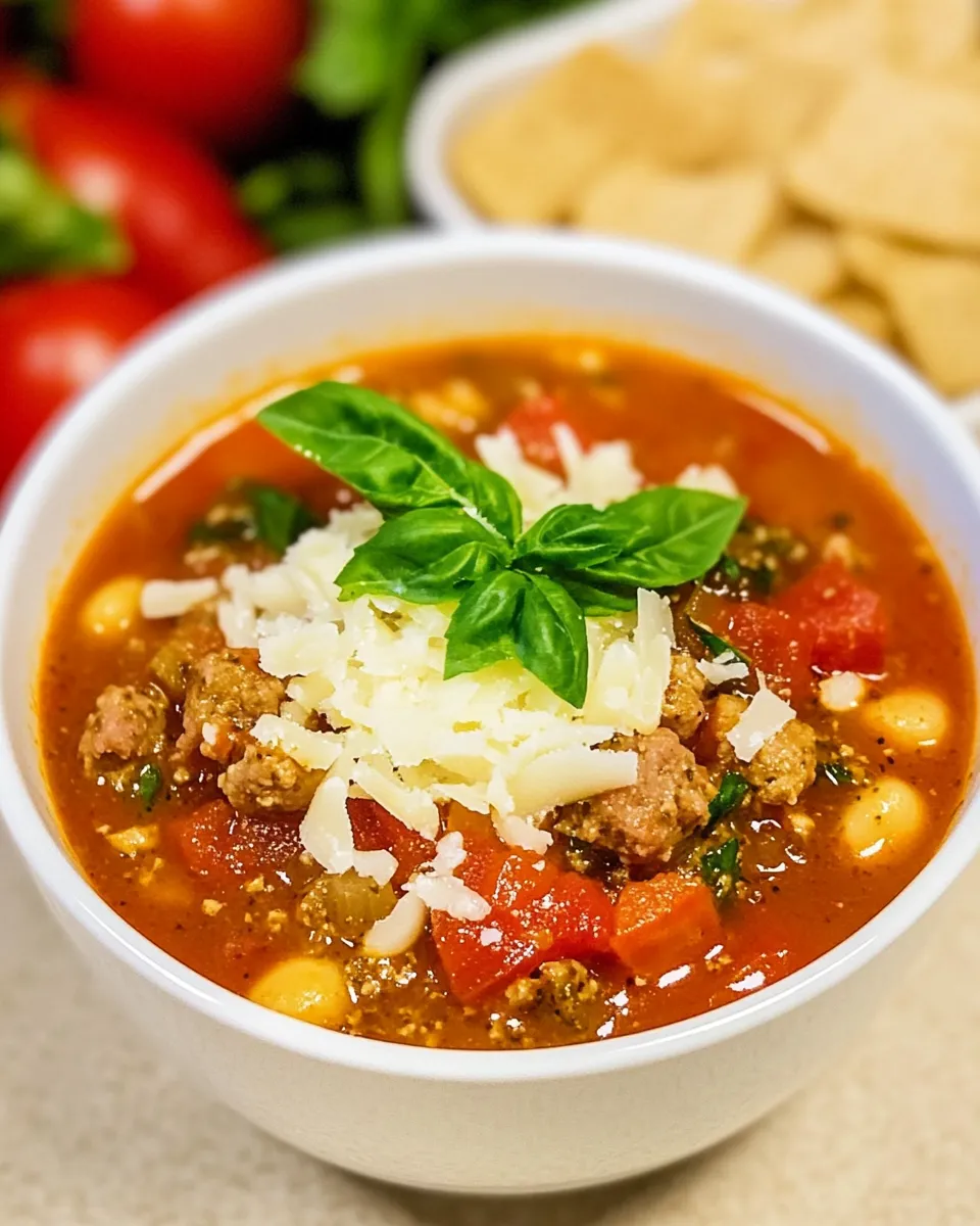 Easy Italian Sausage, Tomato, and Pesto Soup recipe photo