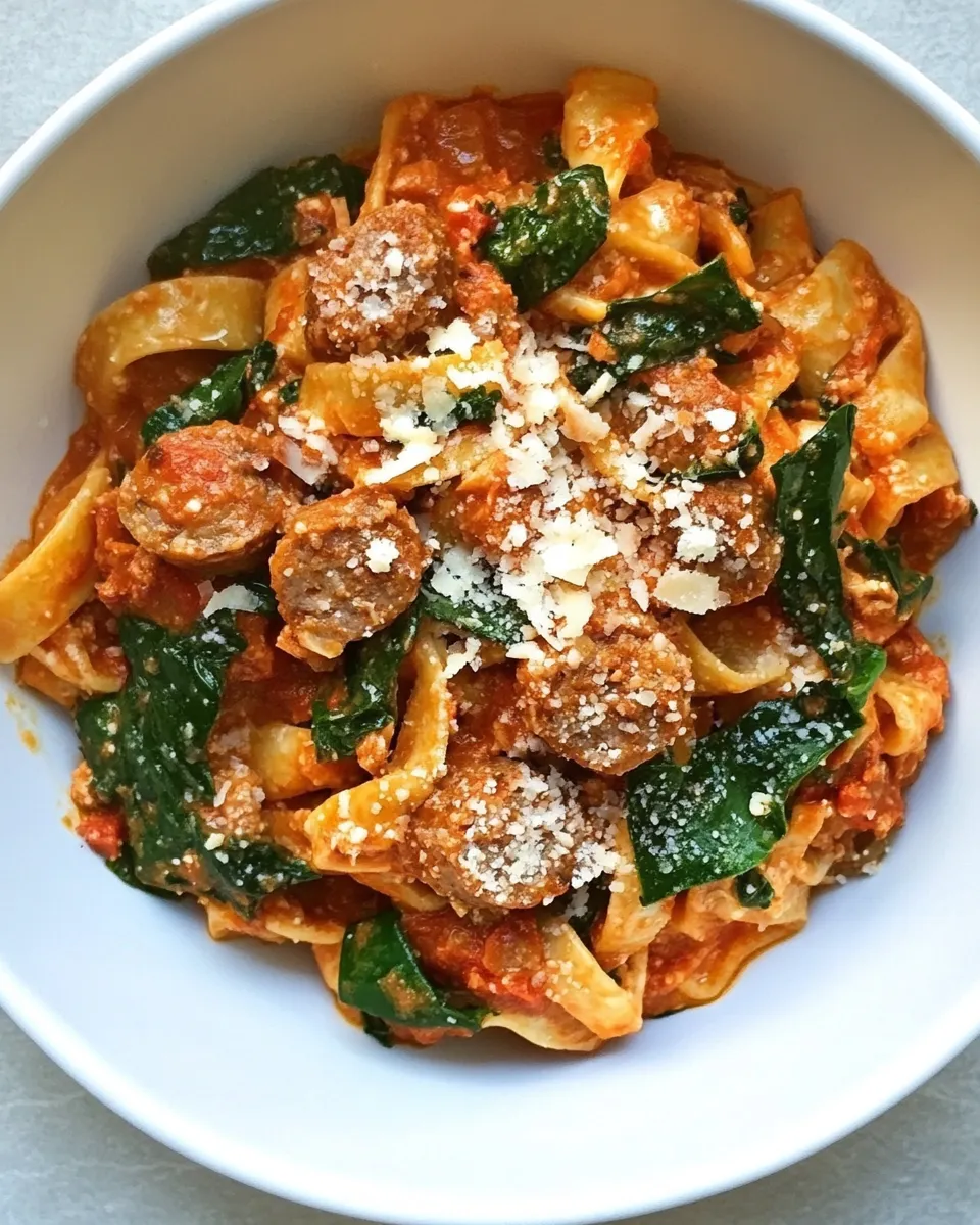 Delicious One Pot Turkey Sausage and Roasted Red Pepper Alfredo image