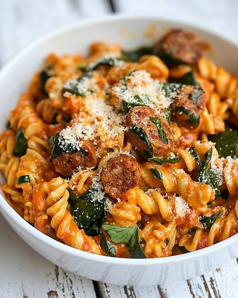 Healthy One Pot Turkey Sausage and Roasted Red Pepper Alfredo shot