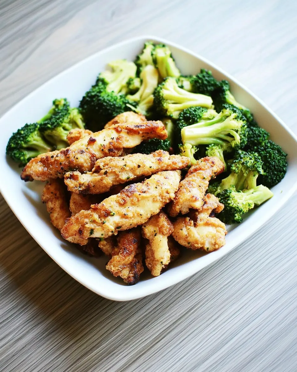 Savory Quick Chicken Strips with Broccoli Dinner shot